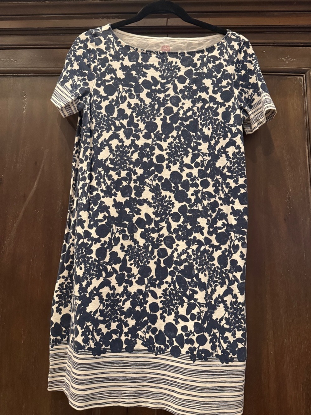 Tory Burch Navy and White Floral Short Sleeve Midi Dress